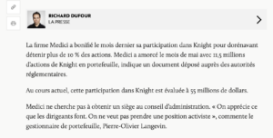 Medici dans La Presse au sujet de Knight Therapeutics