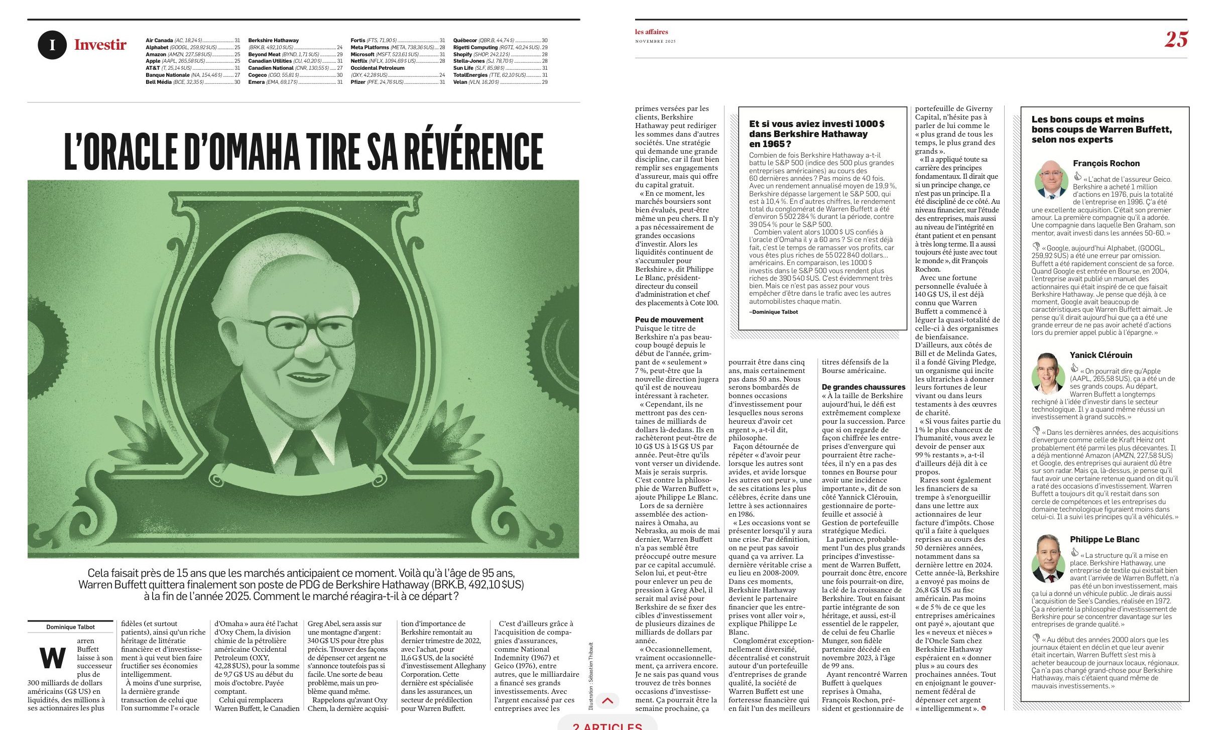 Warren Buffett: Medici commente son bilan dans le journal Les Affaires